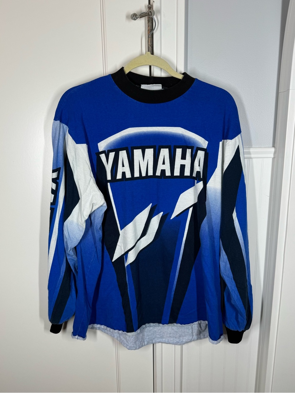 Vintage Yamaha Motocross Shirt Jersey Mens Large Blue Black Long Sleeve USA